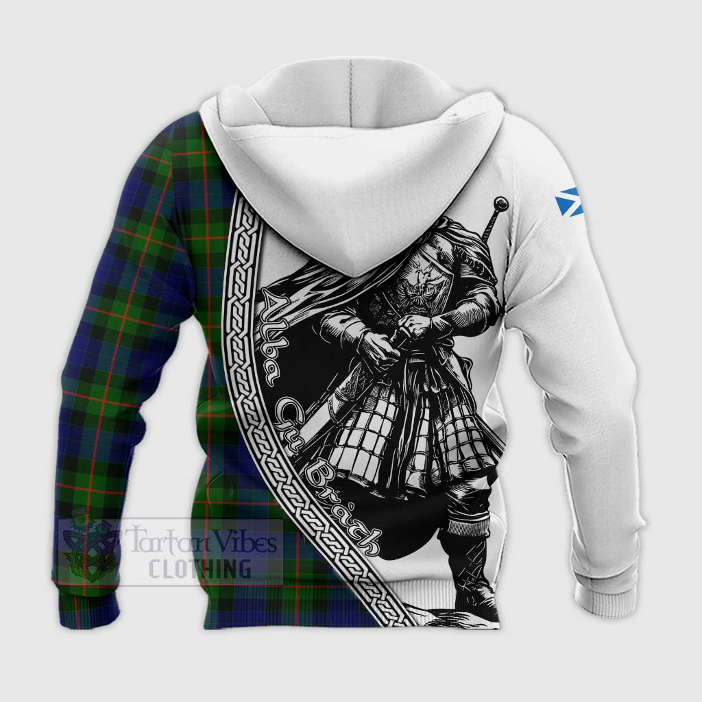 Jamieson Tartan Clan Crest Knitted Hoodie with Highlander Warrior Celtic Style - Tartan Vibes Clothing
