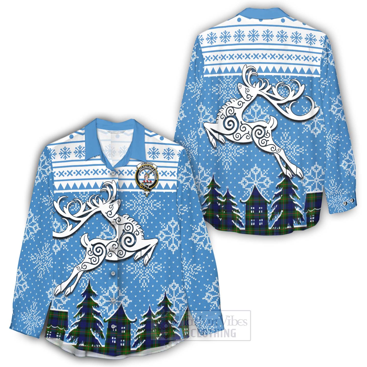 Jamieson Clan Christmas Women's Casual Shirt Celtic Reindeer Style - Tartan Vibes Clothing