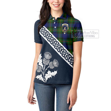 Jamieson Tartan Women's Polo Shirt Featuring Thistle and Scotland Map - Tartanvibesclothing Store