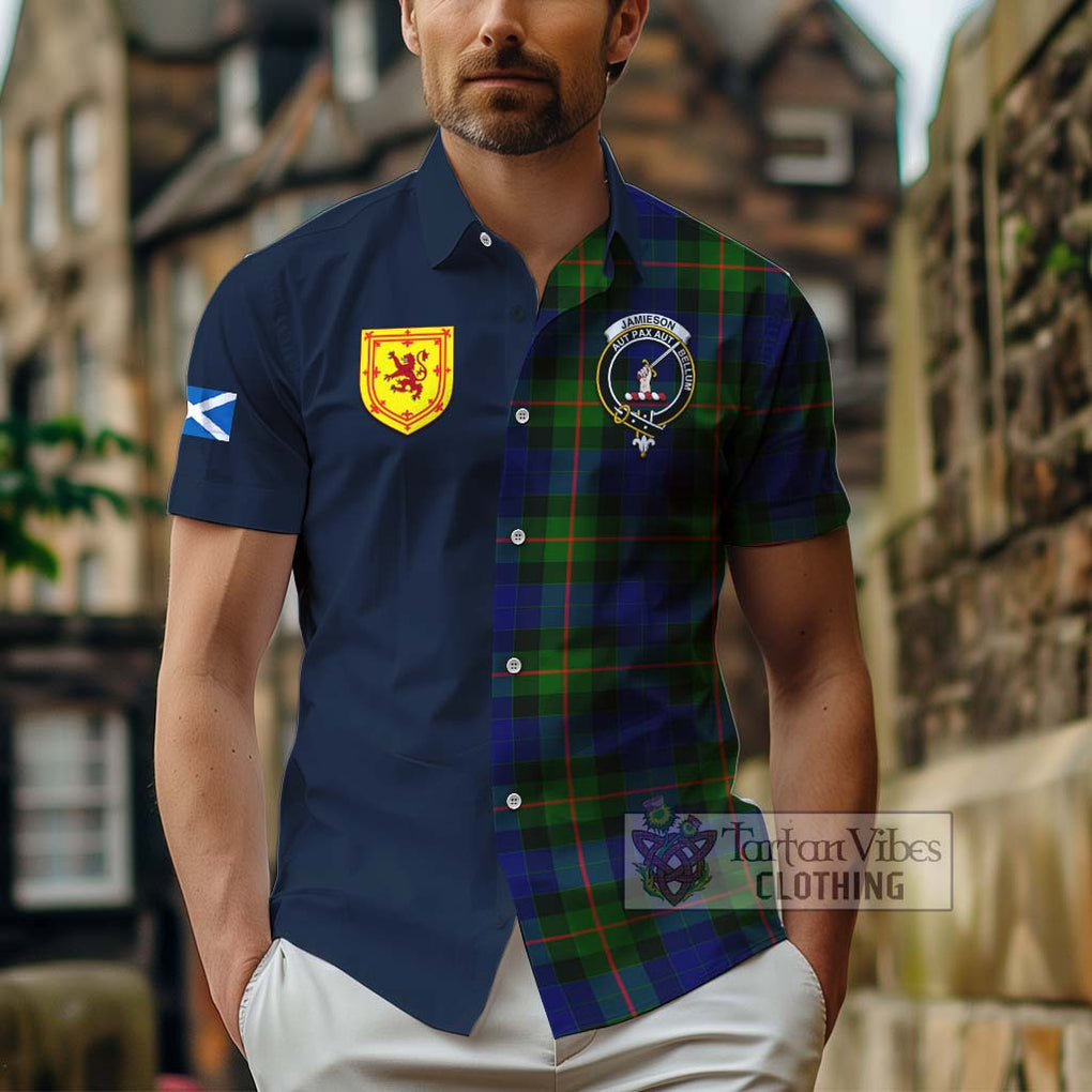 Jamieson Tartan Hawaiian Shirt Alba with Scottish Lion Royal Arm Half Style - Tartan Vibes Clothing