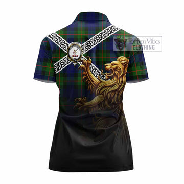 Jamieson Crest Tartan Women's Polo Shirt with Golden Lion Emblem Celtic Style - Tartan Vibes Clothing