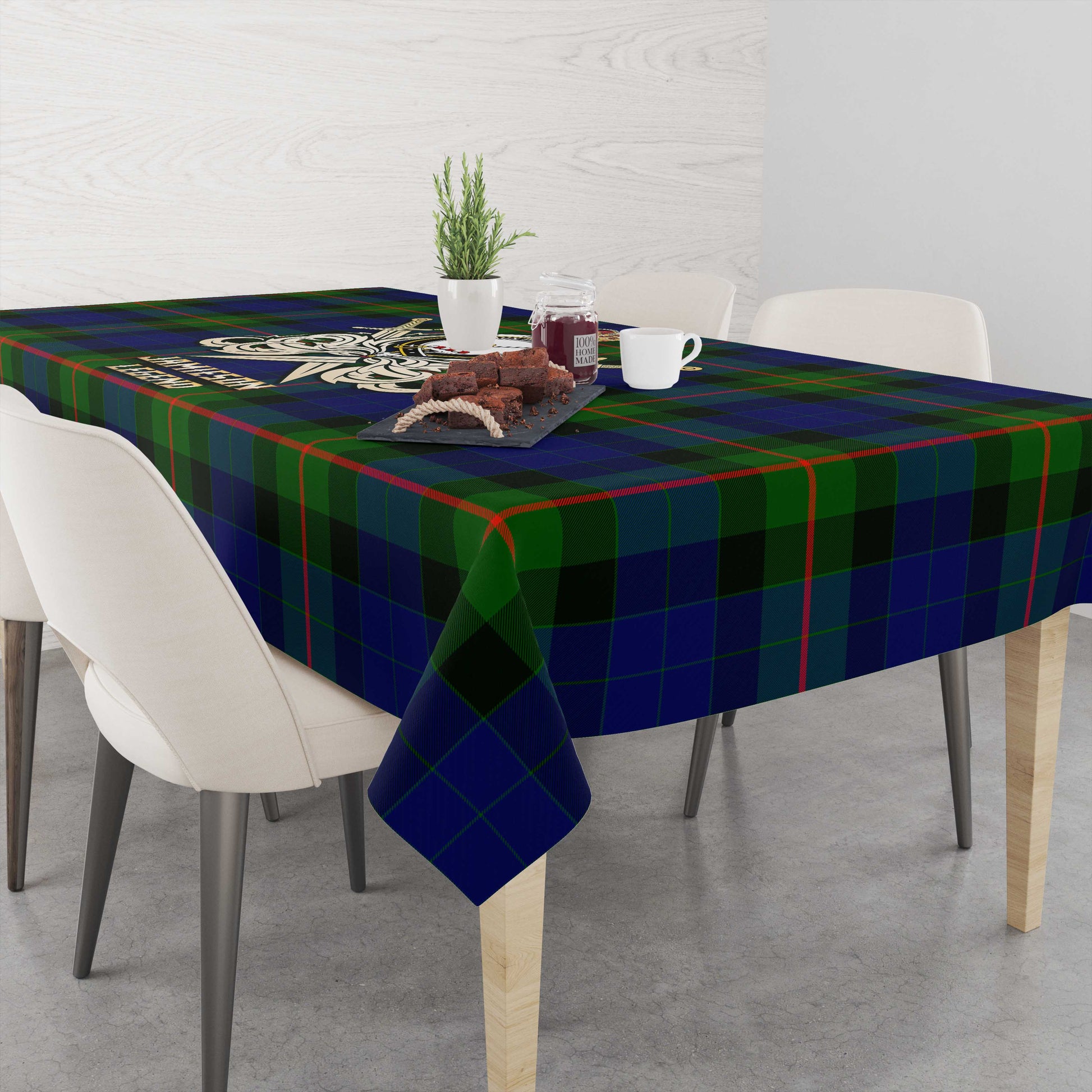 Jamieson Tartan Tablecloth with Clan Crest and the Golden Sword of Courageous Legacy - Tartan Vibes Clothing
