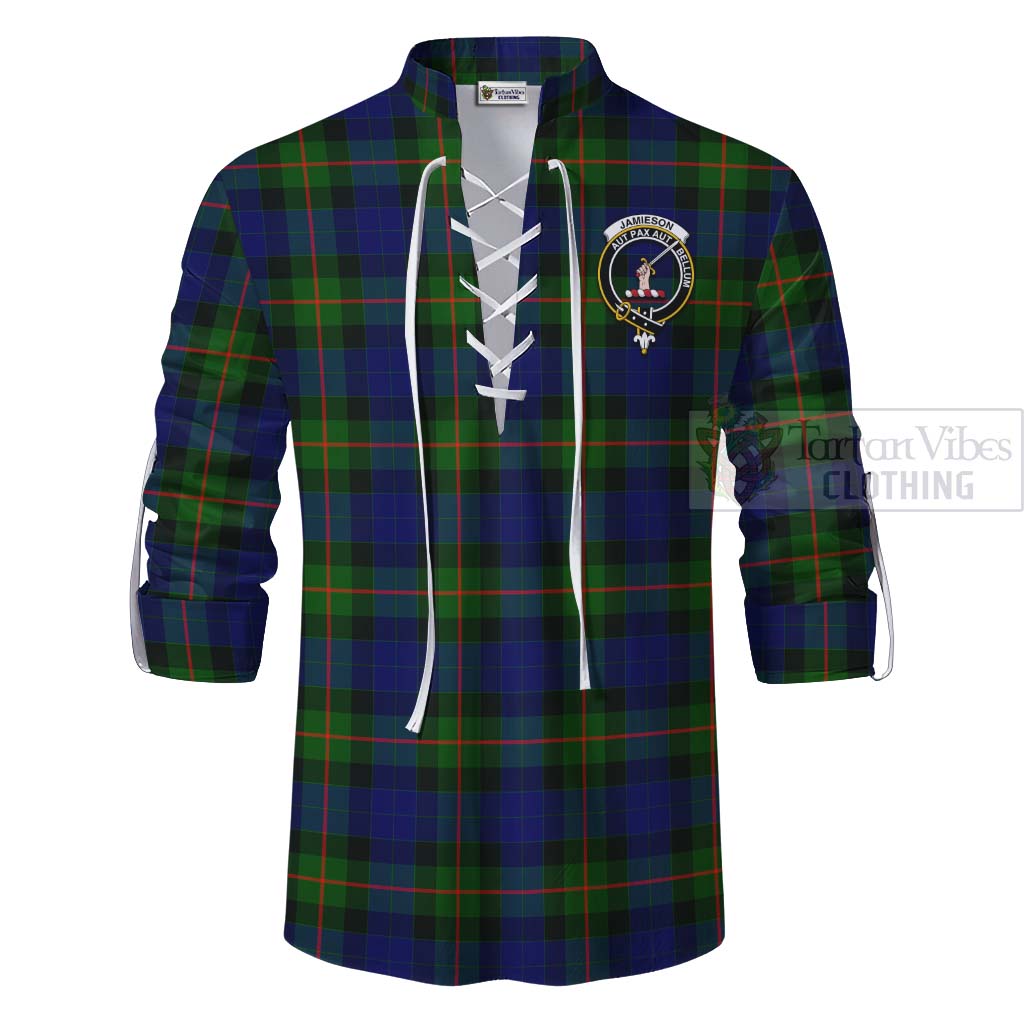 Jamieson Tartan Ghillie Kilt Shirt with Family Crest Celtic Skull Style - Tartan Vibes Clothing