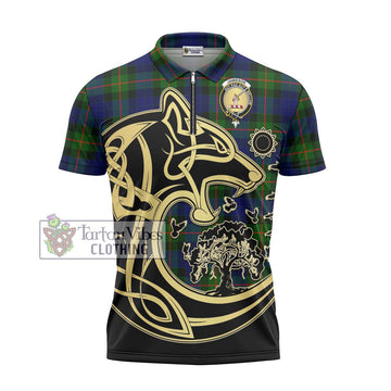Jamieson Tartan Zipper Polo Shirt with Family Crest Celtic Wolf Style - Tartan Vibes Clothing