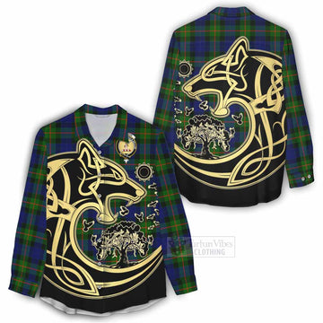 Jamieson Tartan Women's Casual Shirt with Family Crest Celtic Wolf Style - Tartan Vibes Clothing