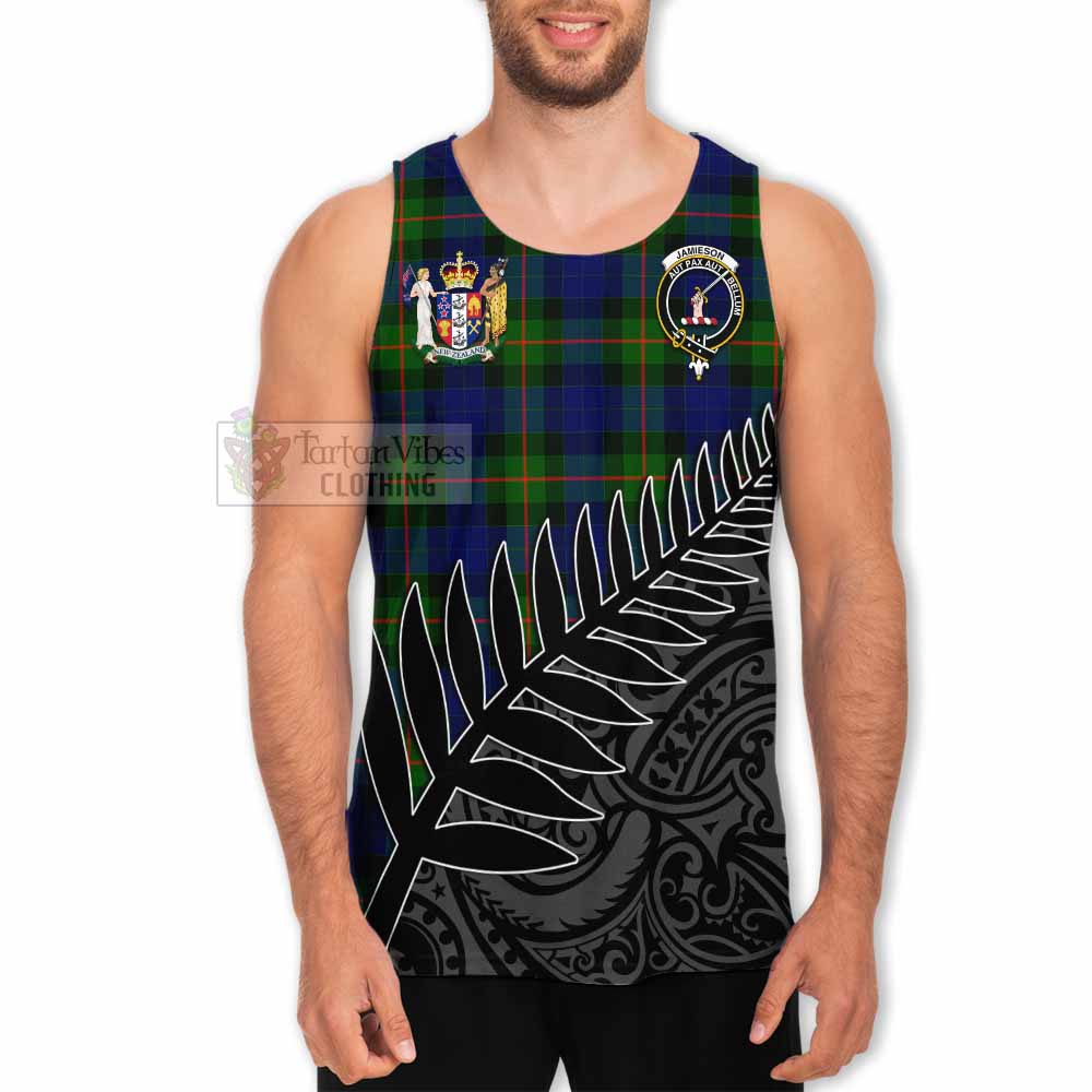 Tartan Vibes Clothing Jamieson Crest Tartan Men's Tank Top with New Zealand Silver Fern Half Style