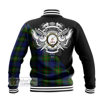 Jamieson Tartan Baseball Jacket with Family Crest and Military Logo Style - Tartan Vibes Clothing