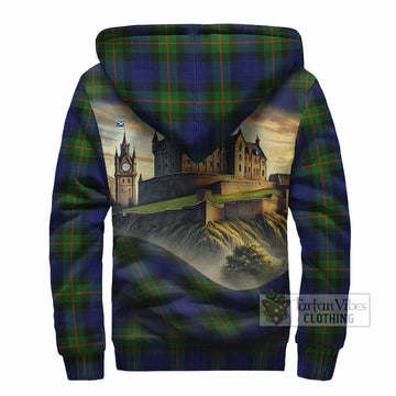 Jamieson Tartan Family Crest Sherpa Hoodie with Scottish Ancient Castle Style - Tartan Vibes Clothing