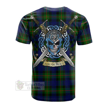 Jamieson Tartan Cotton T-shirt with Family Crest Celtic Skull Style