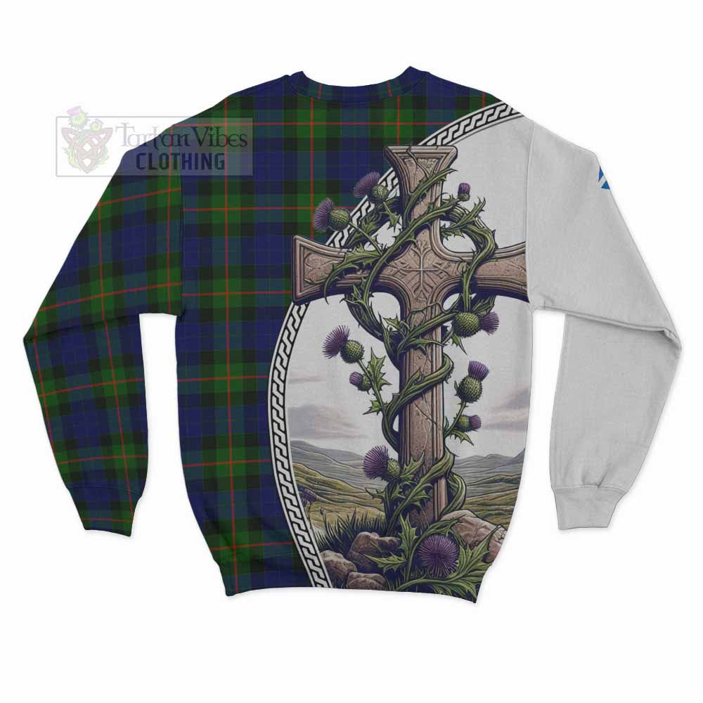 Jamieson Tartan Sweatshirt with Family Crest and St. Andrew's Cross Accented by Thistle Vines - Tartan Vibes Clothing