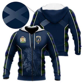 Jamieson Tartan Knitted Hoodie with Family Crest and Scottish Thistle Vibes Sport Style - Tartan Vibes Clothing