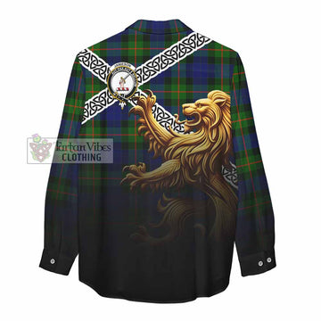Jamieson Crest Tartan Women's Casual Shirt with Golden Lion Emblem Celtic Style - Tartan Vibes Clothing