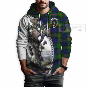Jamieson Tartan Hoodie with Family Crest and St. Andrew's Cross Accented by Thistle Vines - Tartan Vibes Clothing