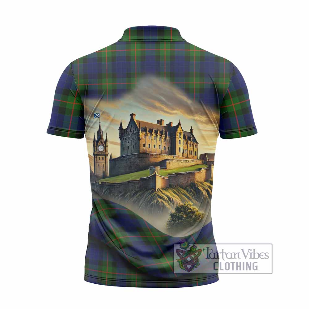 Jamieson Tartan Family Crest Zipper Polo Shirt with Scottish Ancient Castle Style - Tartan Vibes Clothing