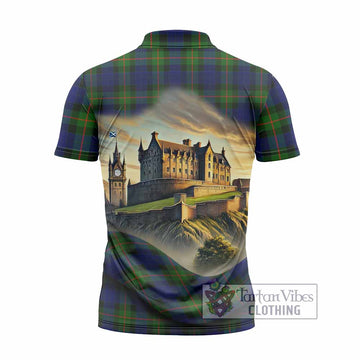 Jamieson Tartan Family Crest Zipper Polo Shirt with Scottish Ancient Castle Style - Tartan Vibes Clothing