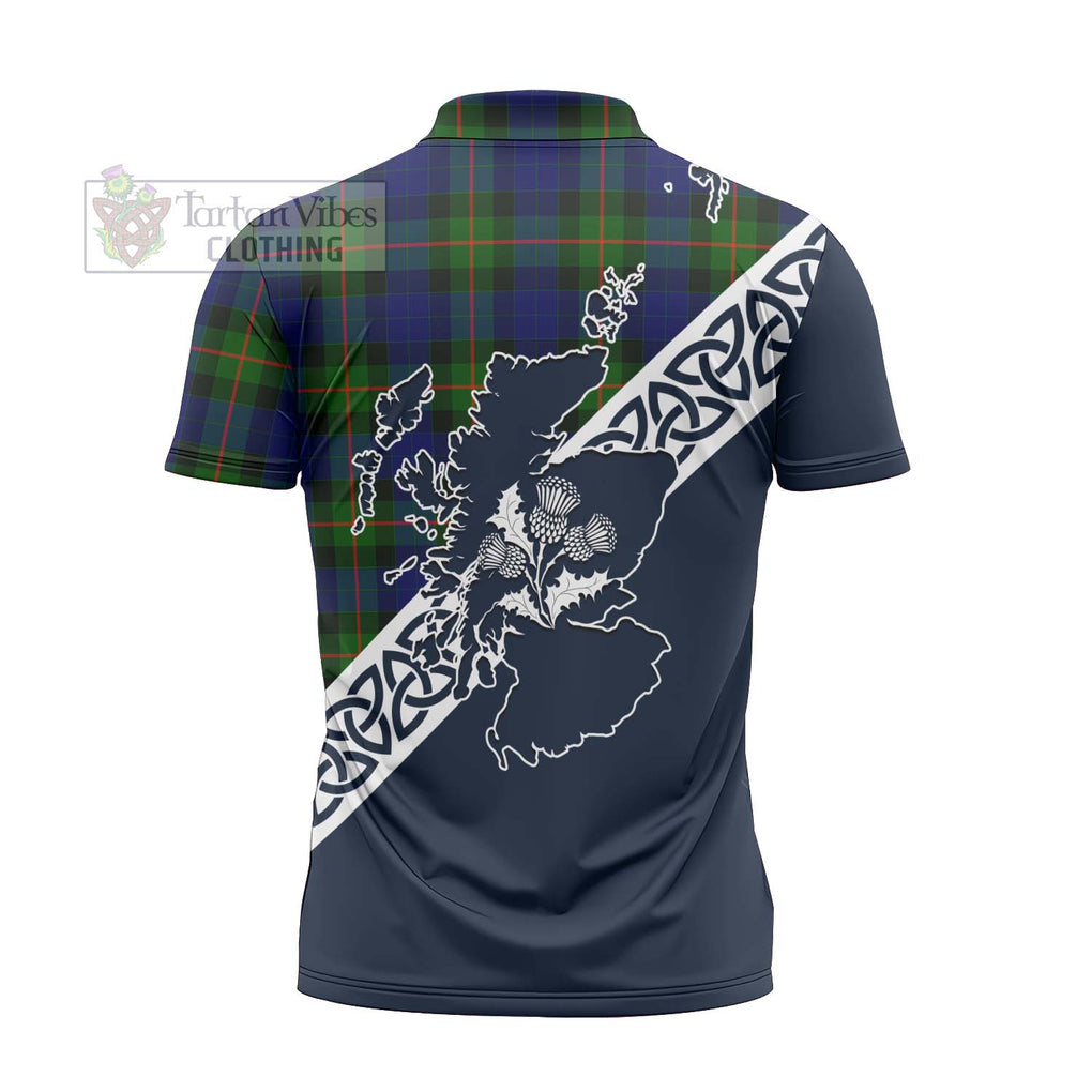 Jamieson Tartan Zipper Polo Shirt Featuring Thistle and Scotland Map - Tartanvibesclothing Store