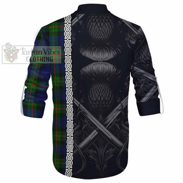 Jamieson Tartan Ghillie Kilt Shirt with Family Crest Cross Sword Thistle Celtic Vibes - Tartan Vibes Clothing