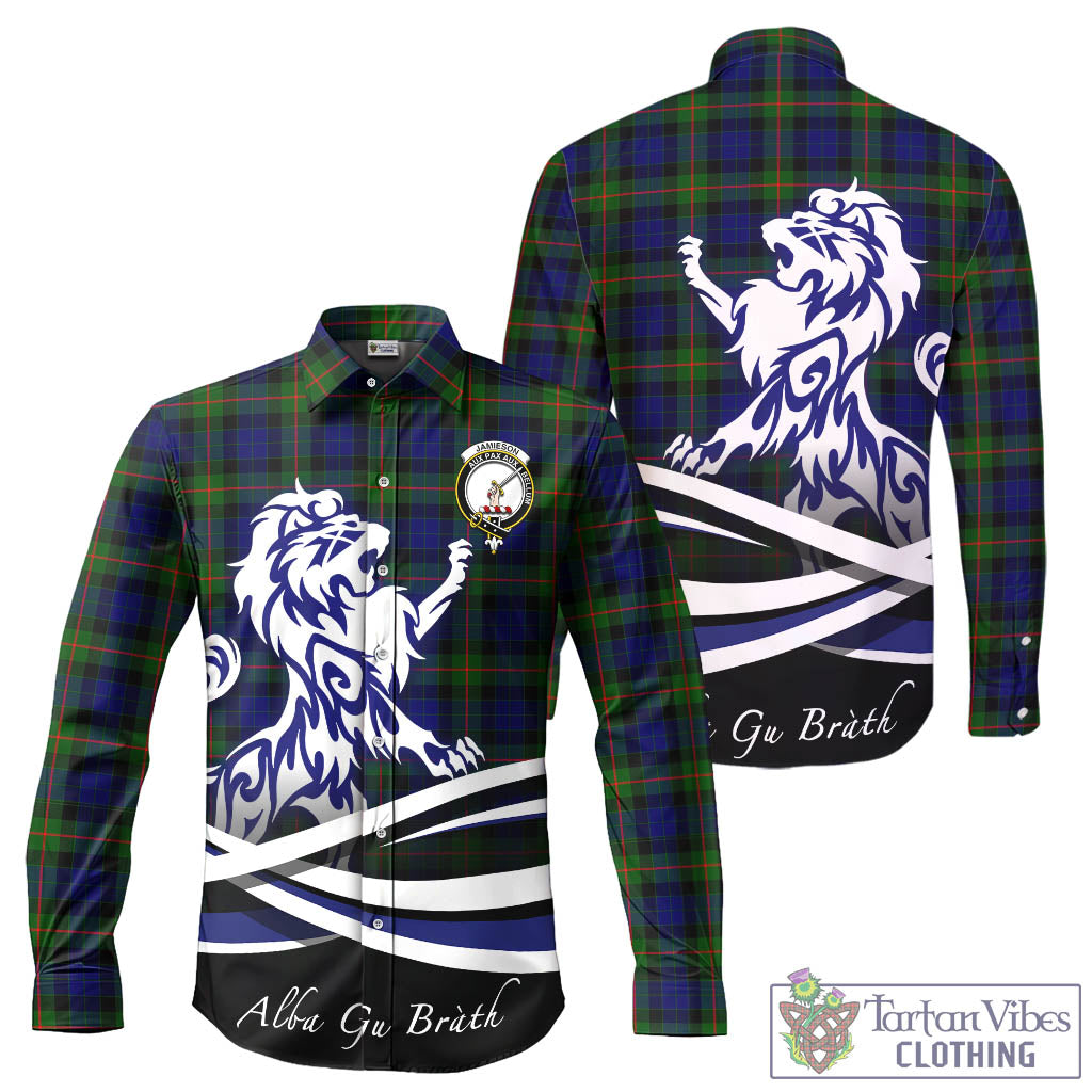 Jamieson Tartan Long Sleeve Button Up Shirt with Alba Gu Brath Regal Lion Emblem - Tartan Vibes Clothing