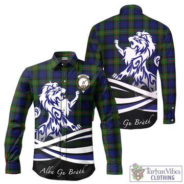 Jamieson Tartan Long Sleeve Button Up Shirt with Alba Gu Brath Regal Lion Emblem - Tartan Vibes Clothing