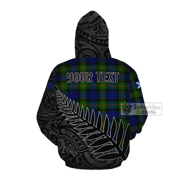 Tartan Vibes Clothing Jamieson Crest Tartan Cotton Hoodie with New Zealand Silver Fern Half Style