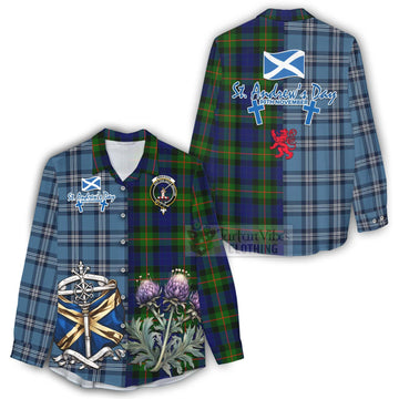 Jamieson Tartan Women's Casual Shirt Happy St. Andrew's Day Half Tartan Style - Tartan Vibes Clothing