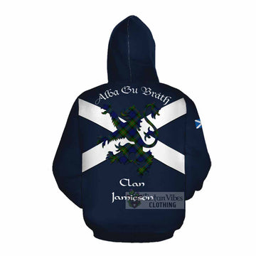 Jamieson Tartan Lion Rampant Cotton Hoodie Proudly Display Your Heritage with Alba Gu Brath and Clan Name Pullover Hoodie - Tartan Vibes Clothing