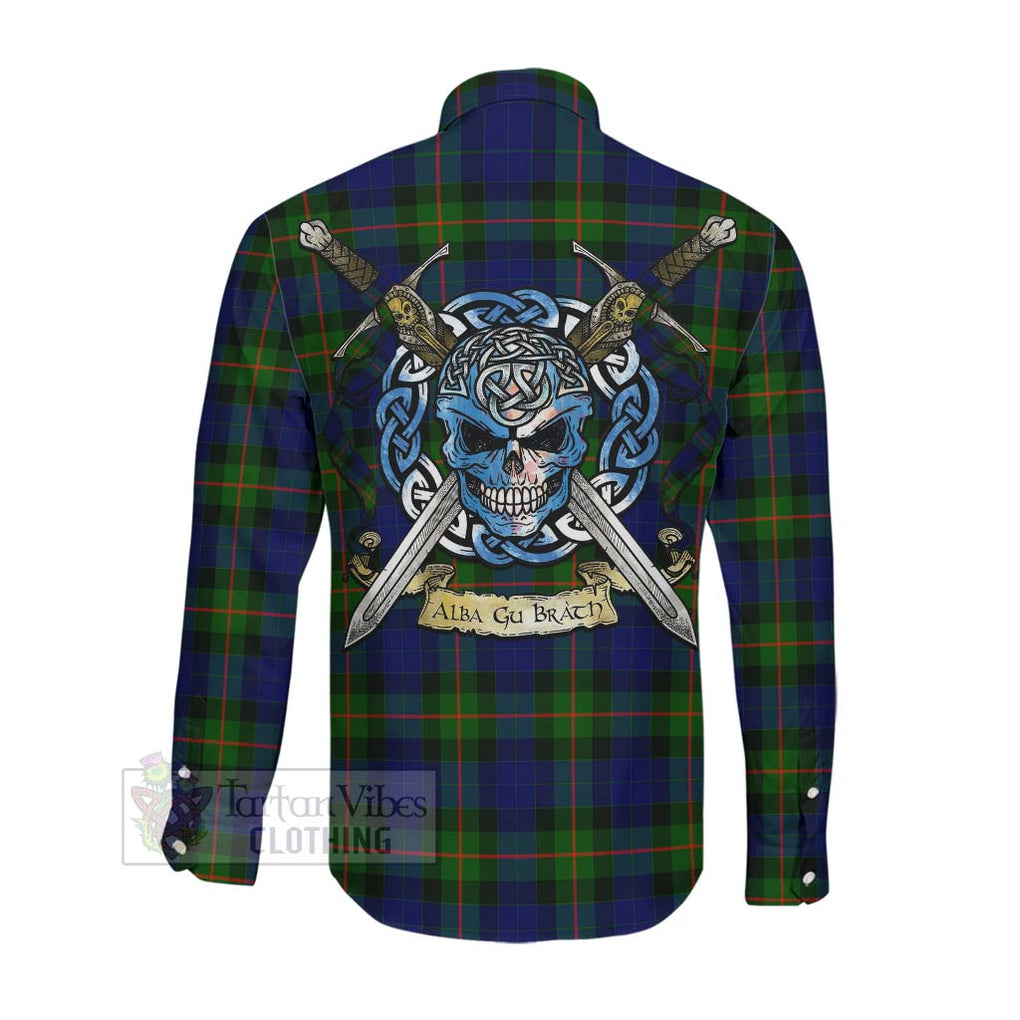 Jamieson Tartan Long Sleeve Button Shirt with Family Crest Celtic Skull Style Men's Shirt - Tartan Vibes Clothing