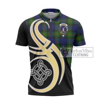 Jamieson Tartan Zipper Polo Shirt with Family Crest and Celtic Symbol Style - Tartan Vibes Clothing