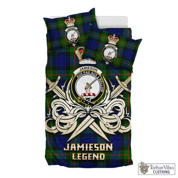 Tartan Vibes Clothing Jamieson Tartan Bedding Set with Clan Crest and the Golden Sword of Courageous Legacy