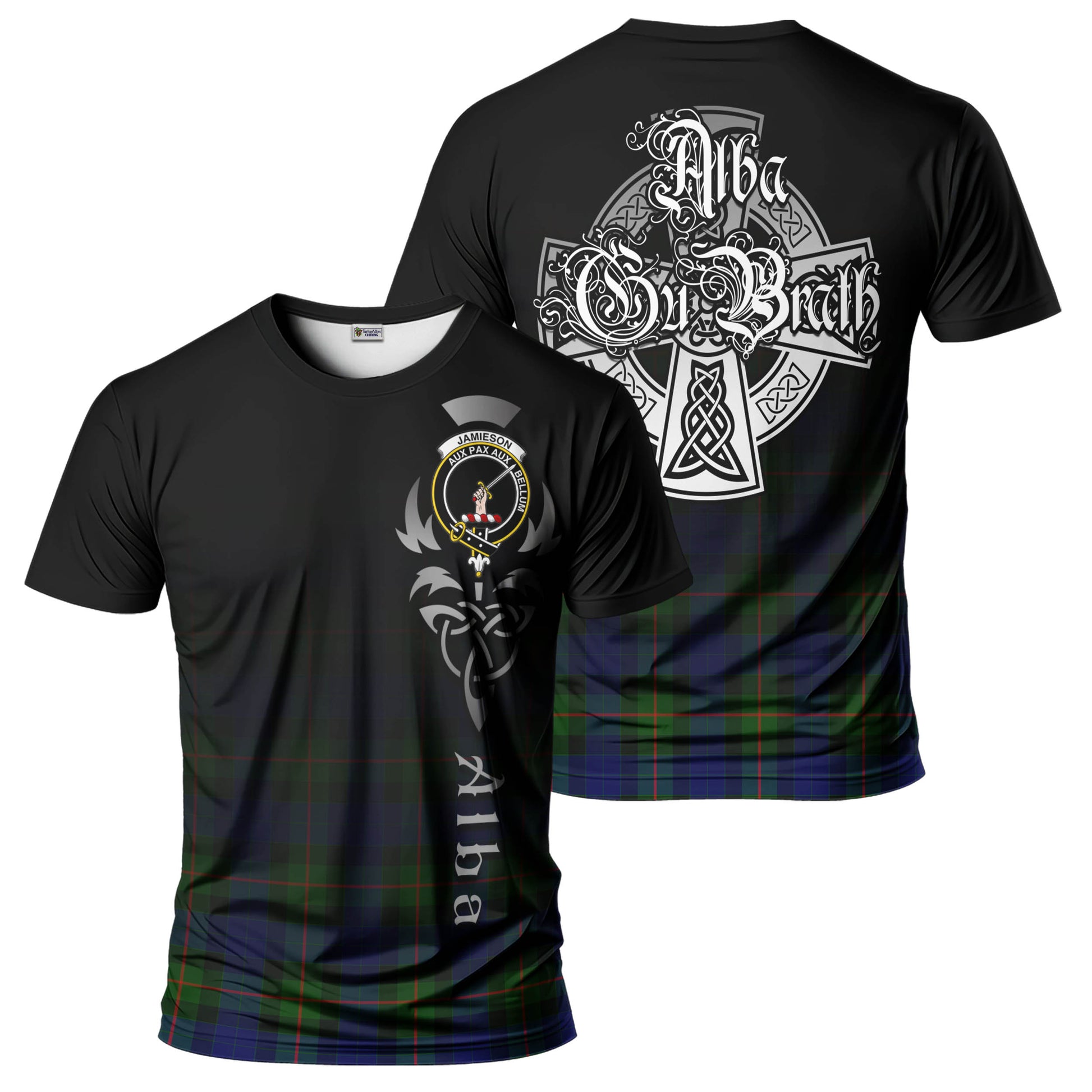 Tartan Vibes Clothing Jamieson Tartan T-Shirt Featuring Alba Gu Brath Family Crest Celtic Inspired
