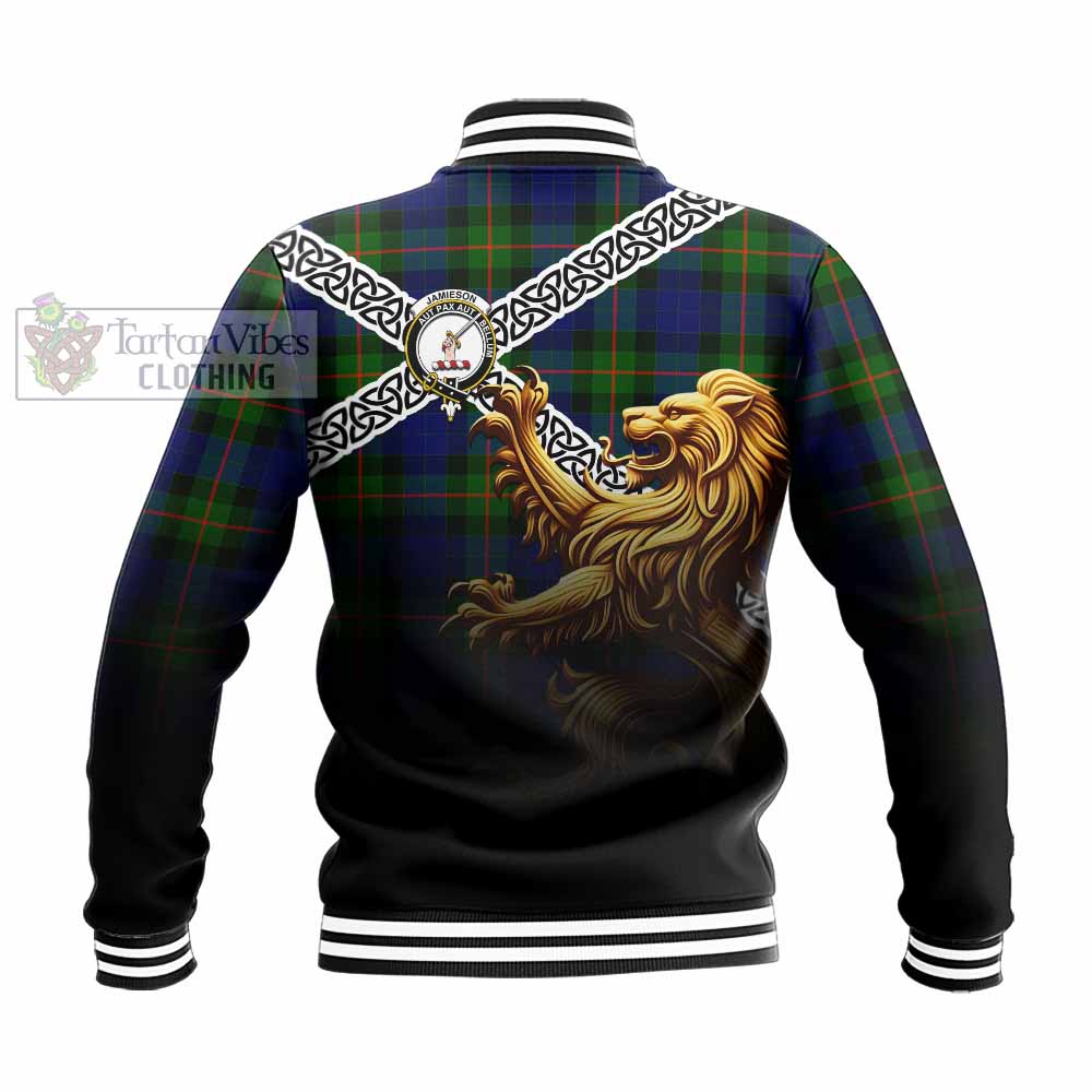 Jamieson Crest Tartan Baseball Jacket with Golden Lion Emblem Celtic Style - Tartan Vibes Clothing