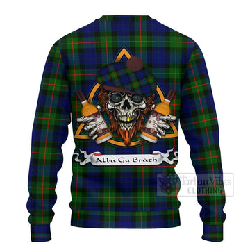 Jamieson Tartan Ugly Sweater with Family Crest and Bearded Skull Holding Bottles of Whiskey - Tartan Vibes Clothing