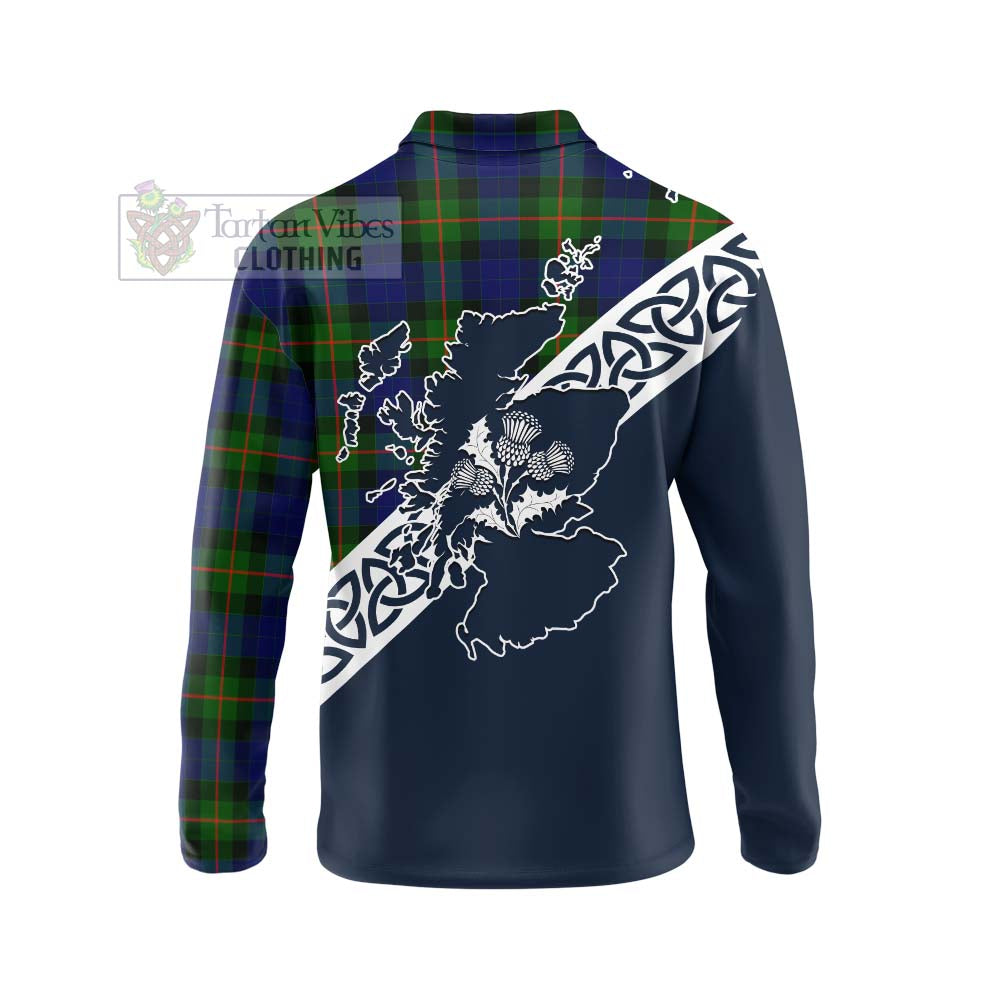 Jamieson Tartan Long Sleeve Polo Shirt Featuring Thistle and Scotland Map - Tartan Vibes Clothing