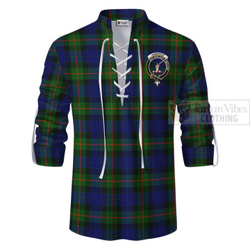 Jamieson Tartan Ghillie Kilt Shirt with Family Crest and Bearded Skull Holding Bottles of Whiskey - Tartan Vibes Clothing
