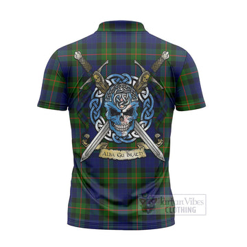 Jamieson Tartan Zipper Polo Shirt with Family Crest Celtic Skull Style - Tartan Vibes Clothing