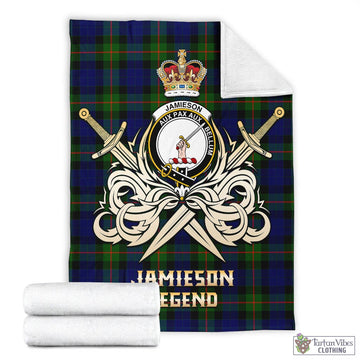 Jamieson Tartan Blanket with Clan Crest and the Golden Sword of Courageous Legacy