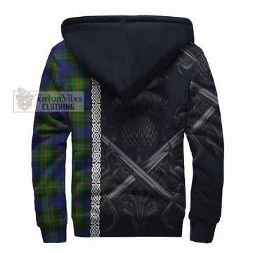 Jamieson Tartan Sherpa Hoodie with Family Crest Cross Sword Thistle Celtic Vibes - Tartan Vibes Clothing