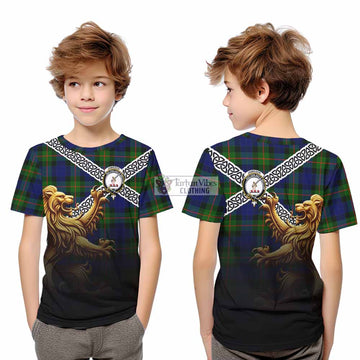 Jamieson Crest Tartan Kid T-Shirt with Golden Lion Emblem Celtic Style - Tartan Vibes Clothing