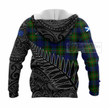 Tartan Vibes Clothing Jamieson Crest Tartan Knitted Hoodie with New Zealand Silver Fern Half Style