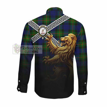 Jamieson Crest Tartan Long Sleeve Button Shirt with Golden Lion Emblem Celtic Style Men's Shirt - Tartan Vibes Clothing