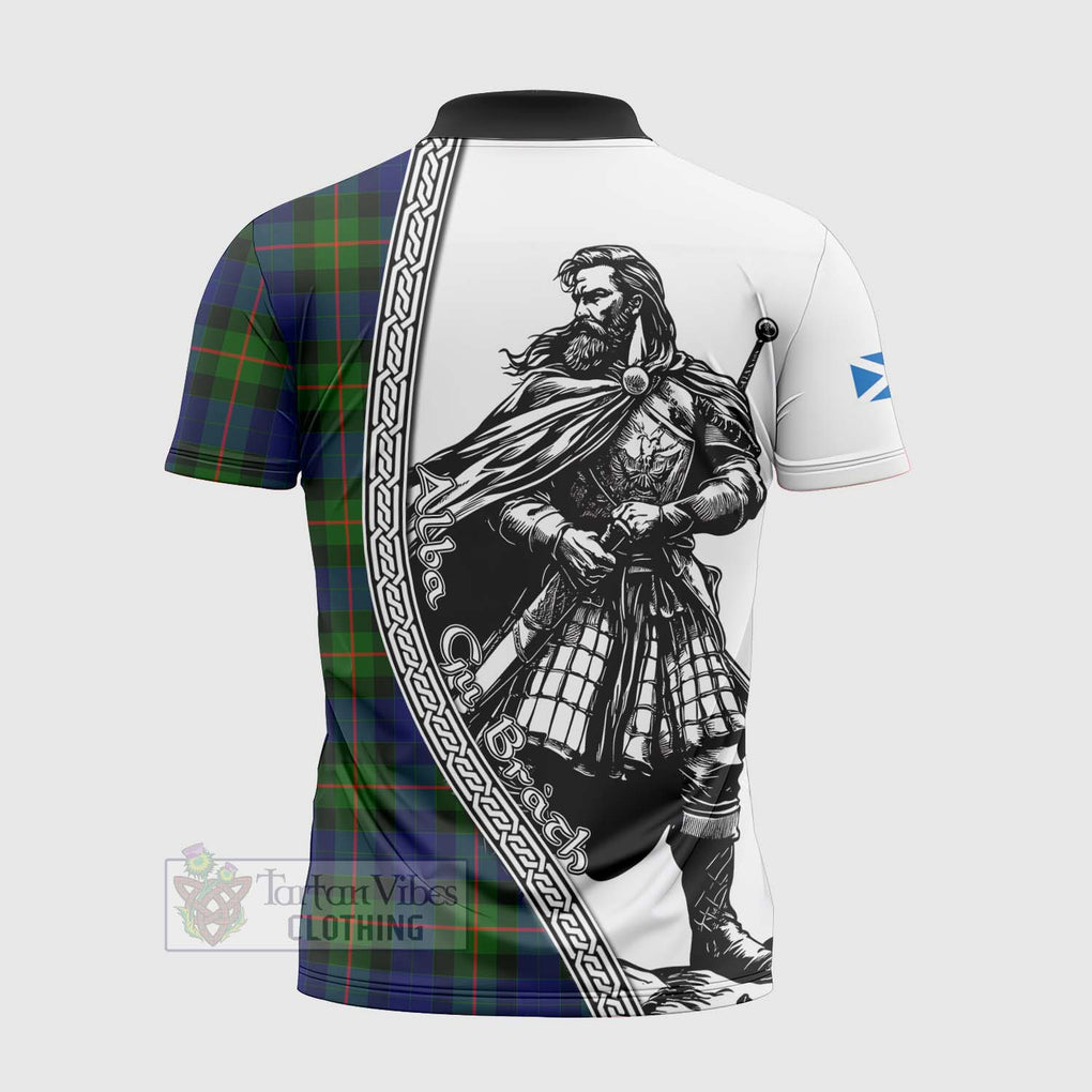 Jamieson Tartan Clan Crest Zipper Polo Shirt with Highlander Warrior Celtic Style - Tartan Vibes Clothing