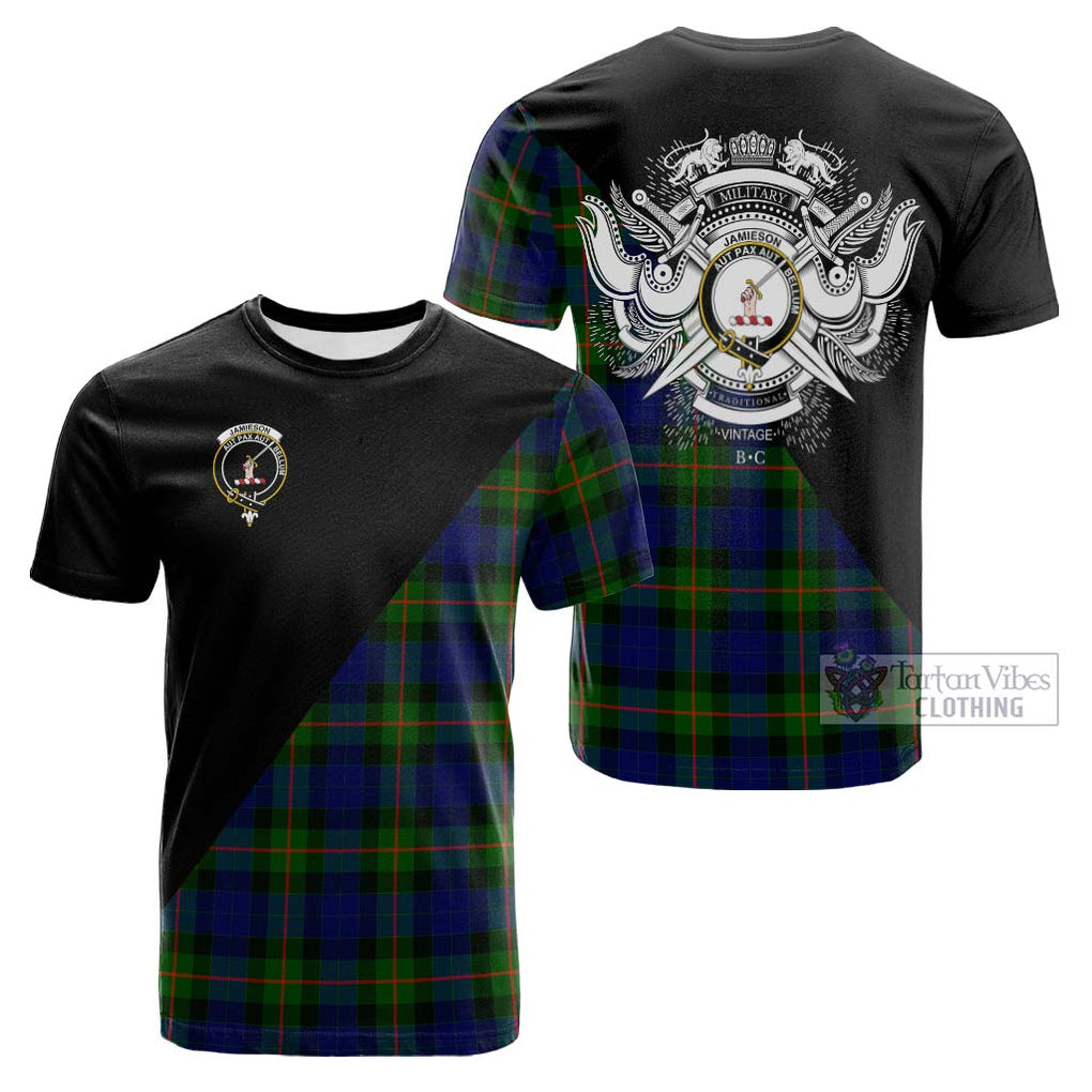 Tartan Vibes Clothing Jamieson Tartan Cotton T-shirt with Family Crest and Military Logo Style