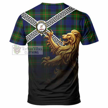 Jamieson Crest Tartan T-Shirt with Golden Lion Emblem Celtic Style