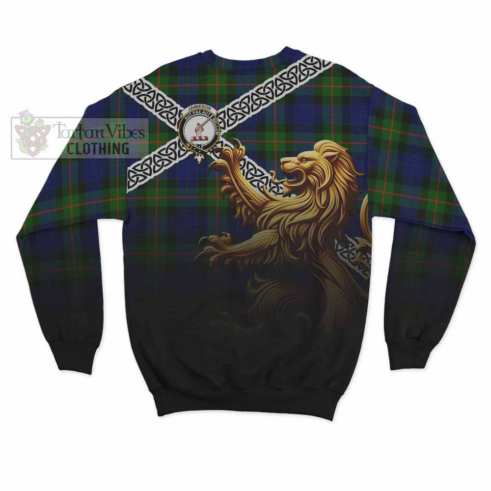 Jamieson Crest Tartan Sweatshirt with Golden Lion Emblem Celtic Style - Tartan Vibes Clothing