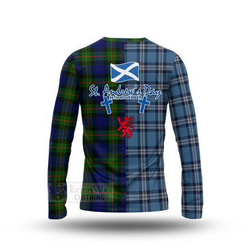 Jamieson Tartan Long Sleeve T-Shirt Happy St. Andrew's Day Half Tartan Style - Tartan Vibes Clothing