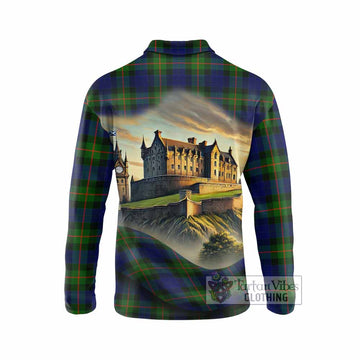 Jamieson Tartan Family Crest Long Sleeve Polo Shirt with Scottish Ancient Castle Style - Tartan Vibes Clothing