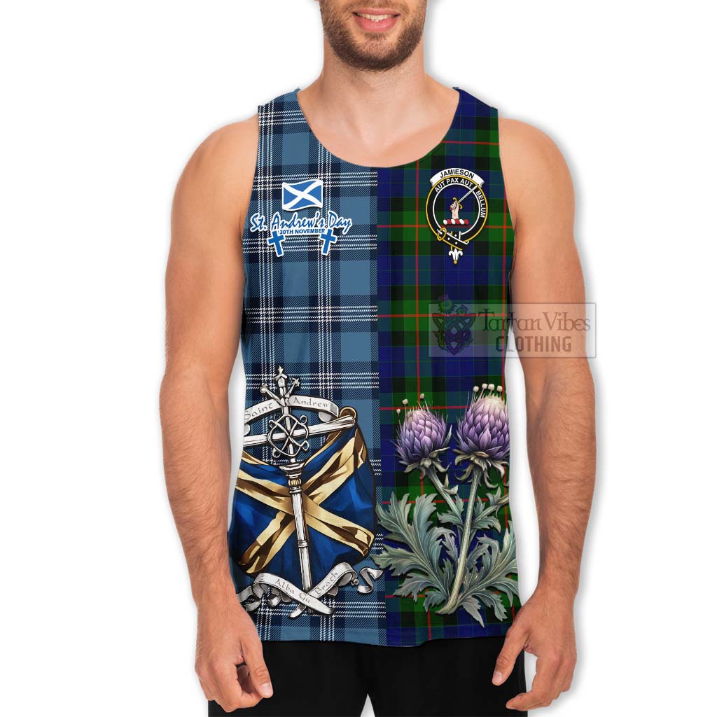 Jamieson Tartan Men's Tank Top Happy St. Andrew's Day Half Tartan Style - Tartan Vibes Clothing
