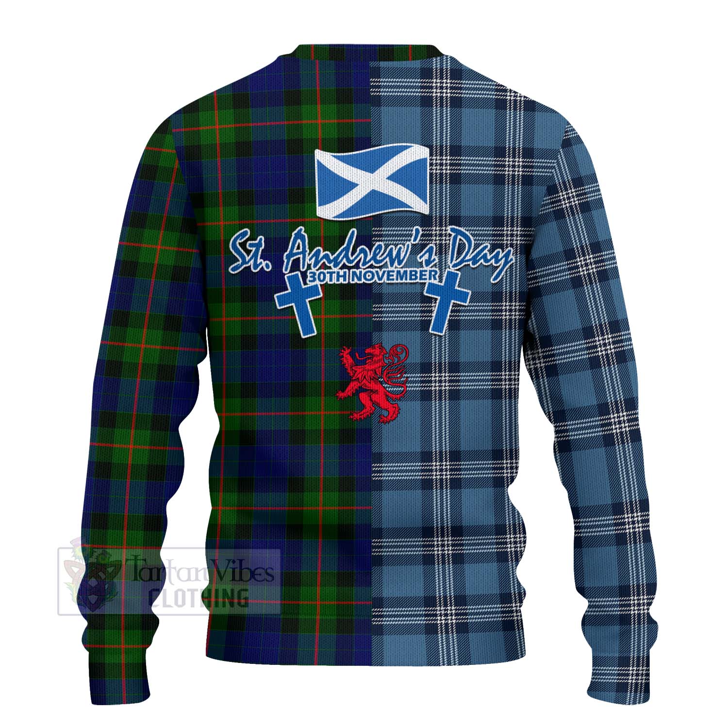 Jamieson Tartan Knitted Sweater Happy St. Andrew's Day Half Tartan Style - Tartan Vibes Clothing