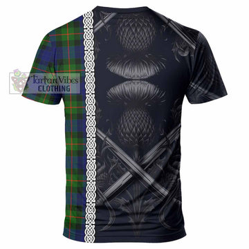 Jamieson Tartan T-Shirt with Family Crest Cross Sword Thistle Celtic Vibes