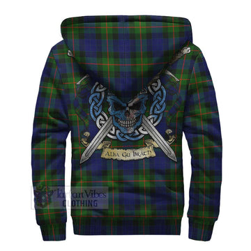 Jamieson Tartan Sherpa Hoodie with Family Crest Celtic Skull Style - Tartan Vibes Clothing